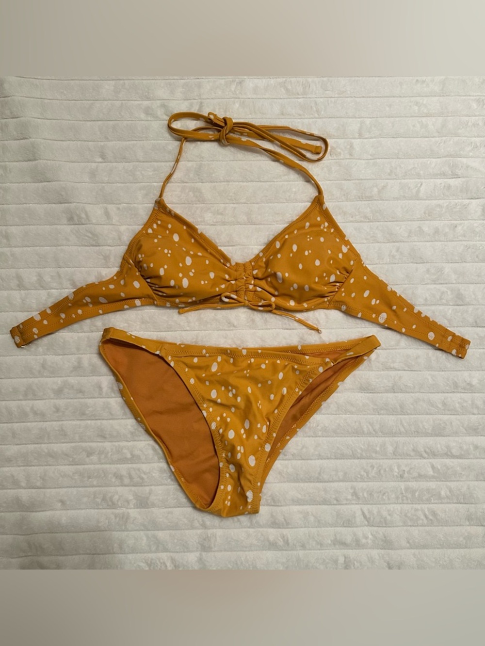 Kona Sol Mustard Yellow Polka Dot Bikini Set